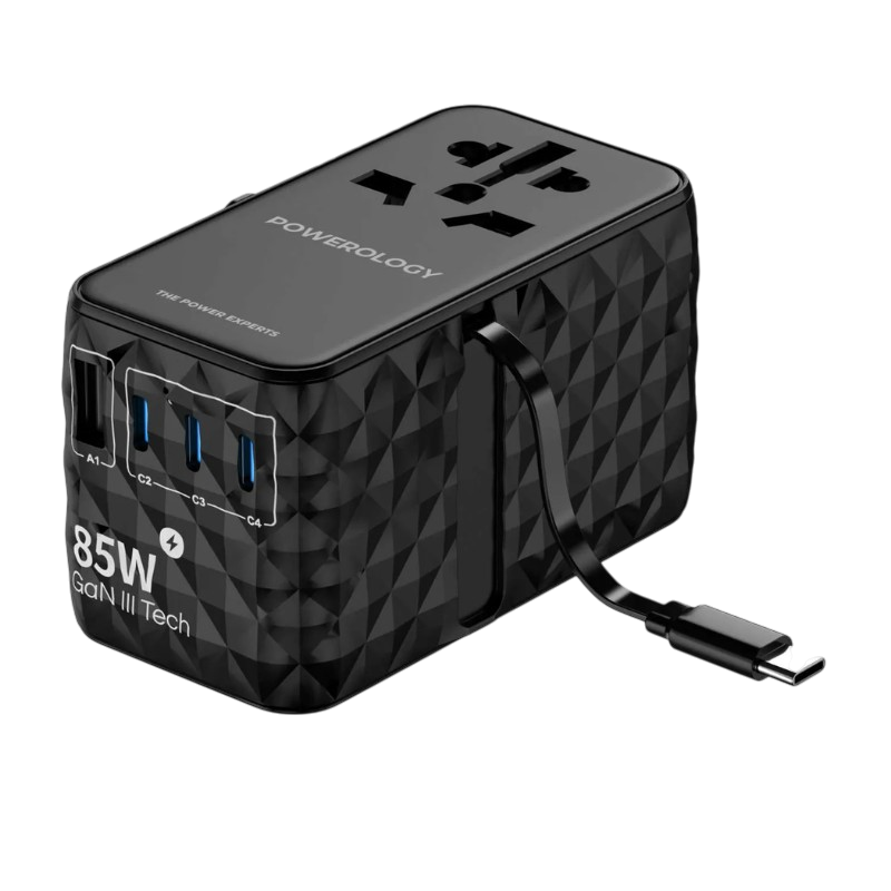 Powerology Universal GaN 85W Super Charger Retractable Type-C Cable